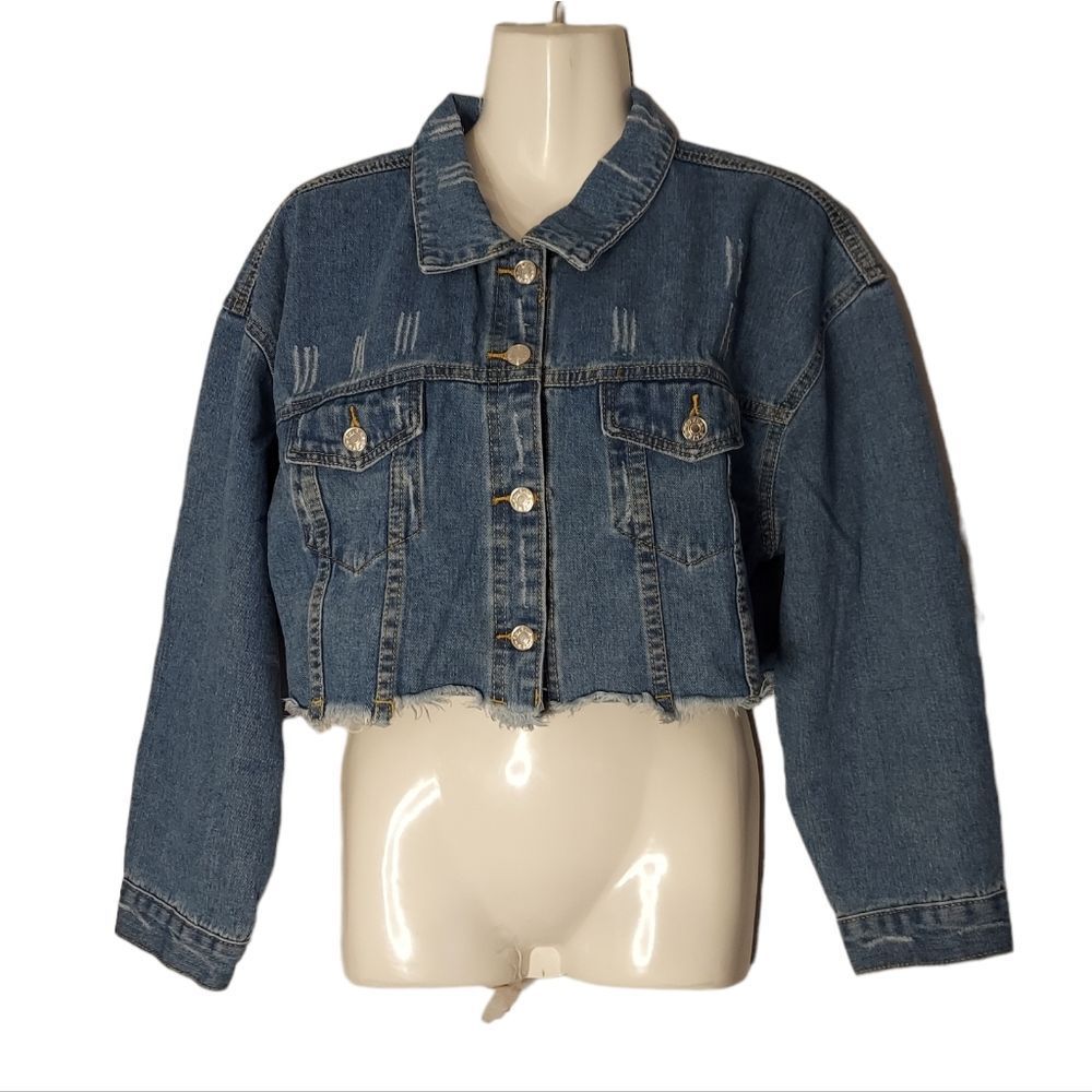 Destressed Denim Cropped Jacket -NEW